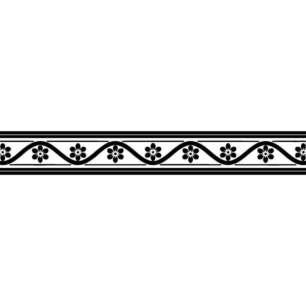 Floral Border Black White Seamless Repeat. vector