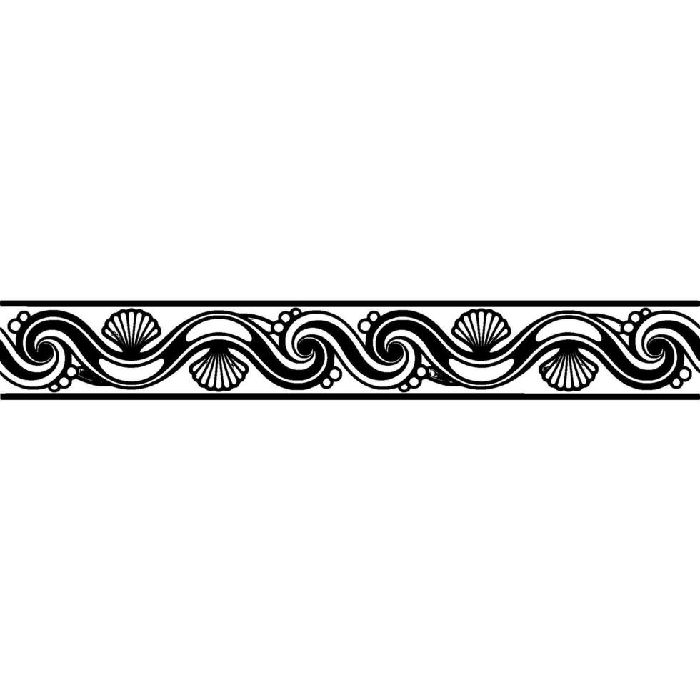 Decorative Border, Seashells, Waves, Monochrome, Ancient. vector
