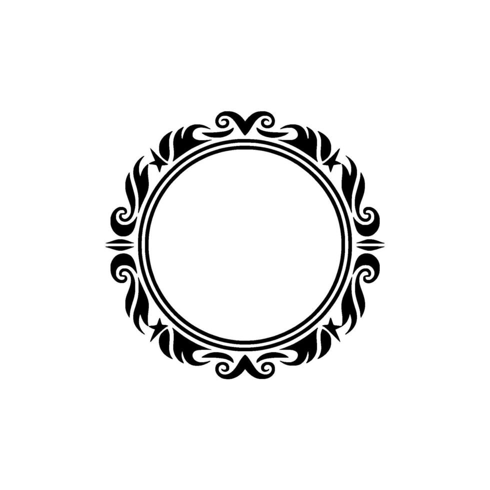 Elegant Black Round Frame with Ornate Flourishes on White Background. vector