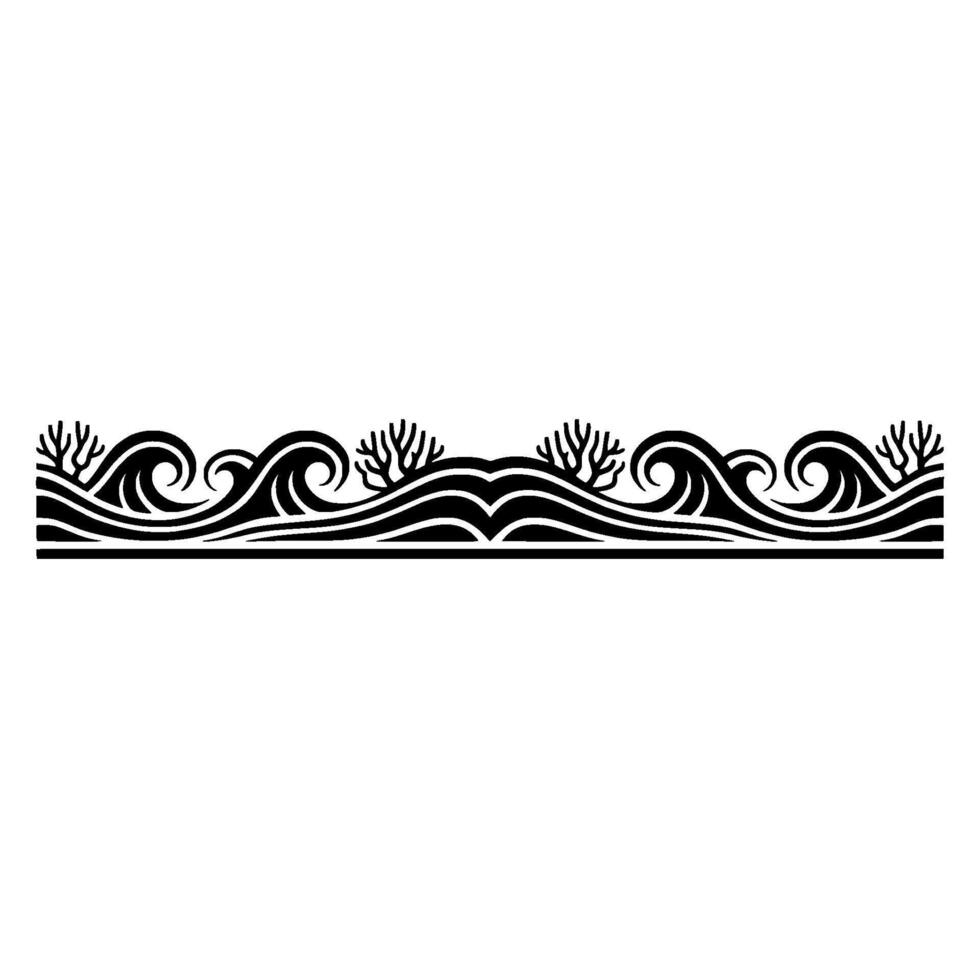 Elegant Black Ocean Wave Border Element, Illustration. vector