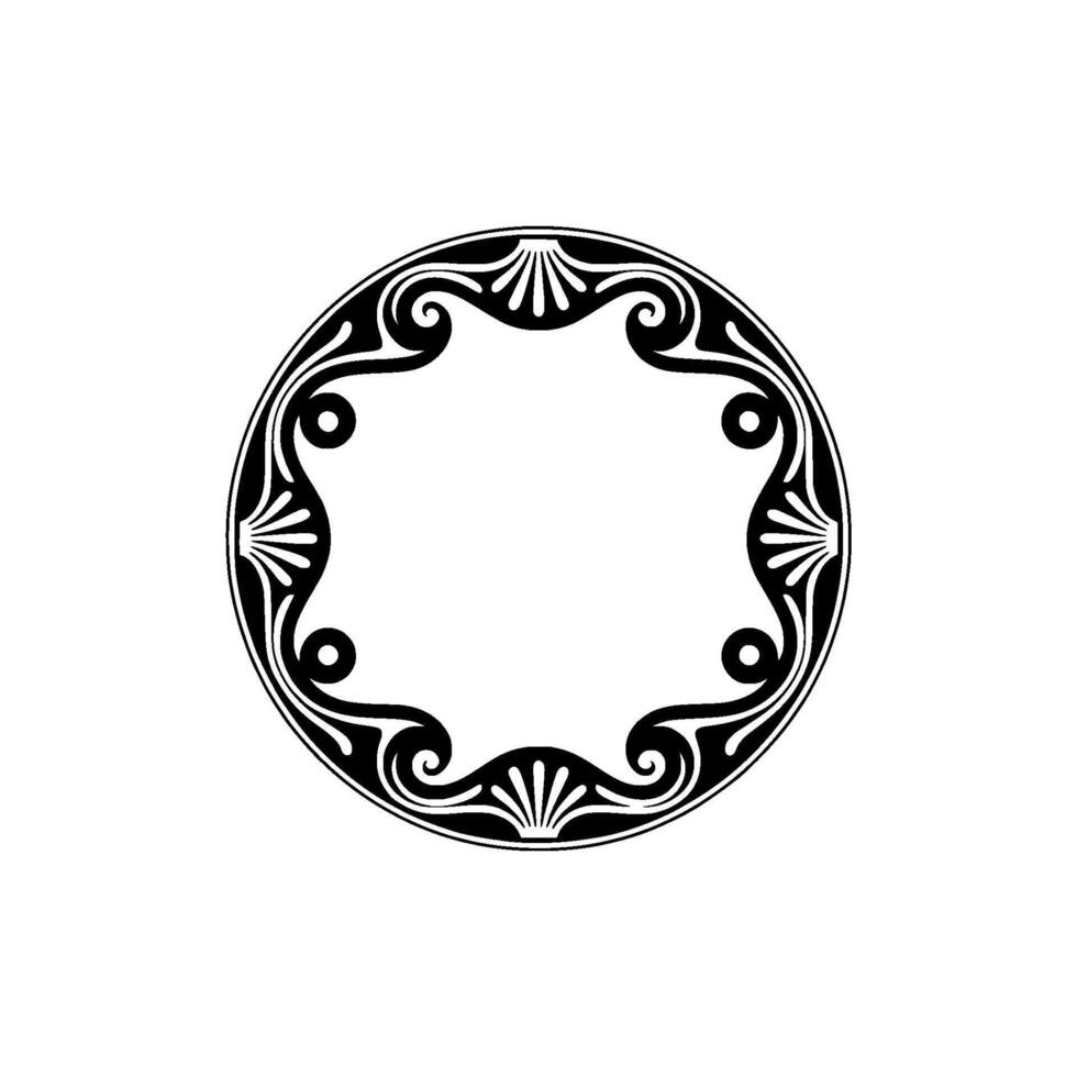 Elegant Black and White Circular Frame with Ornate Scrollwork. vector
