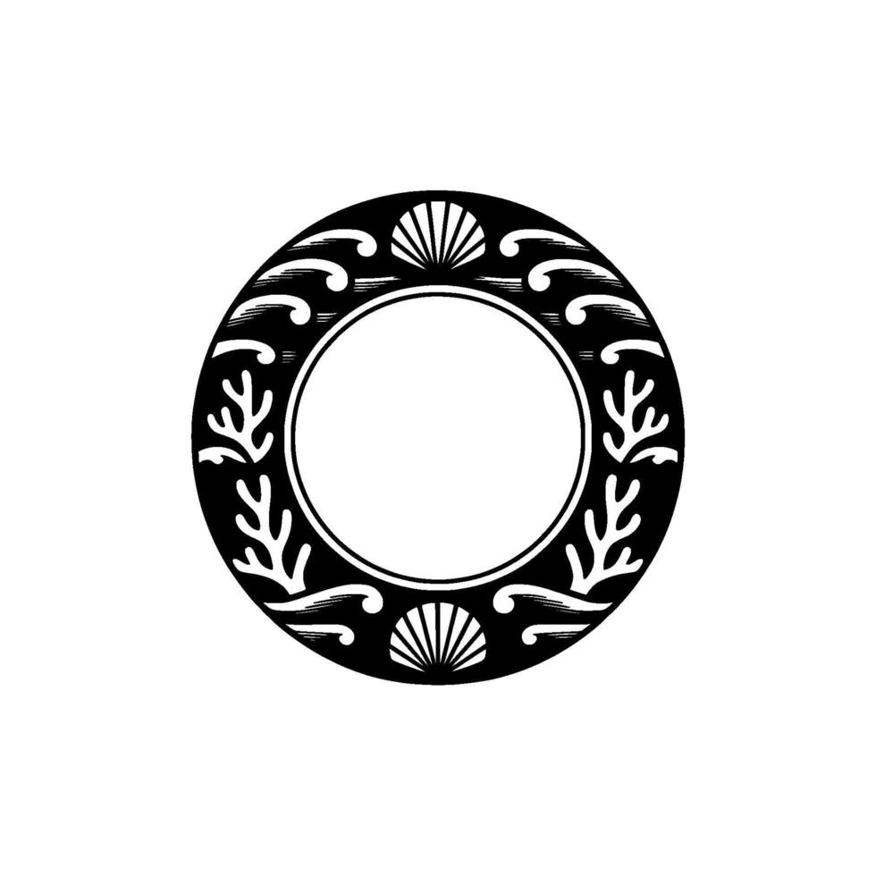 Circular Ocean Frame - Decorative Shells, Seaweed, Illustration. vector