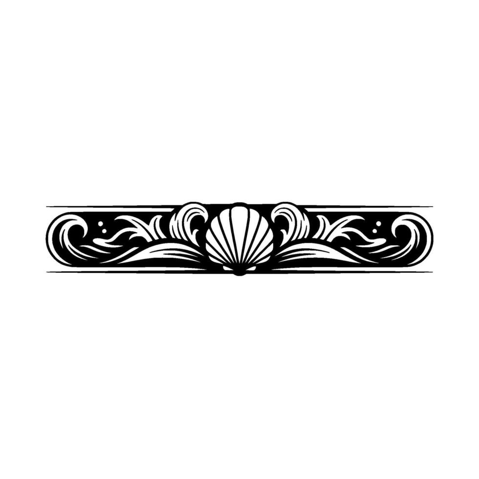 Elegant Seashell Border Ornament, Black and White. vector