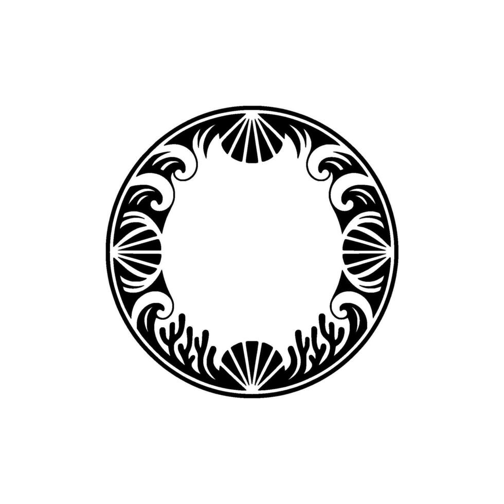 Elegant Circular Ornamental Frame with Sea Shell and Swirl Elements. vector