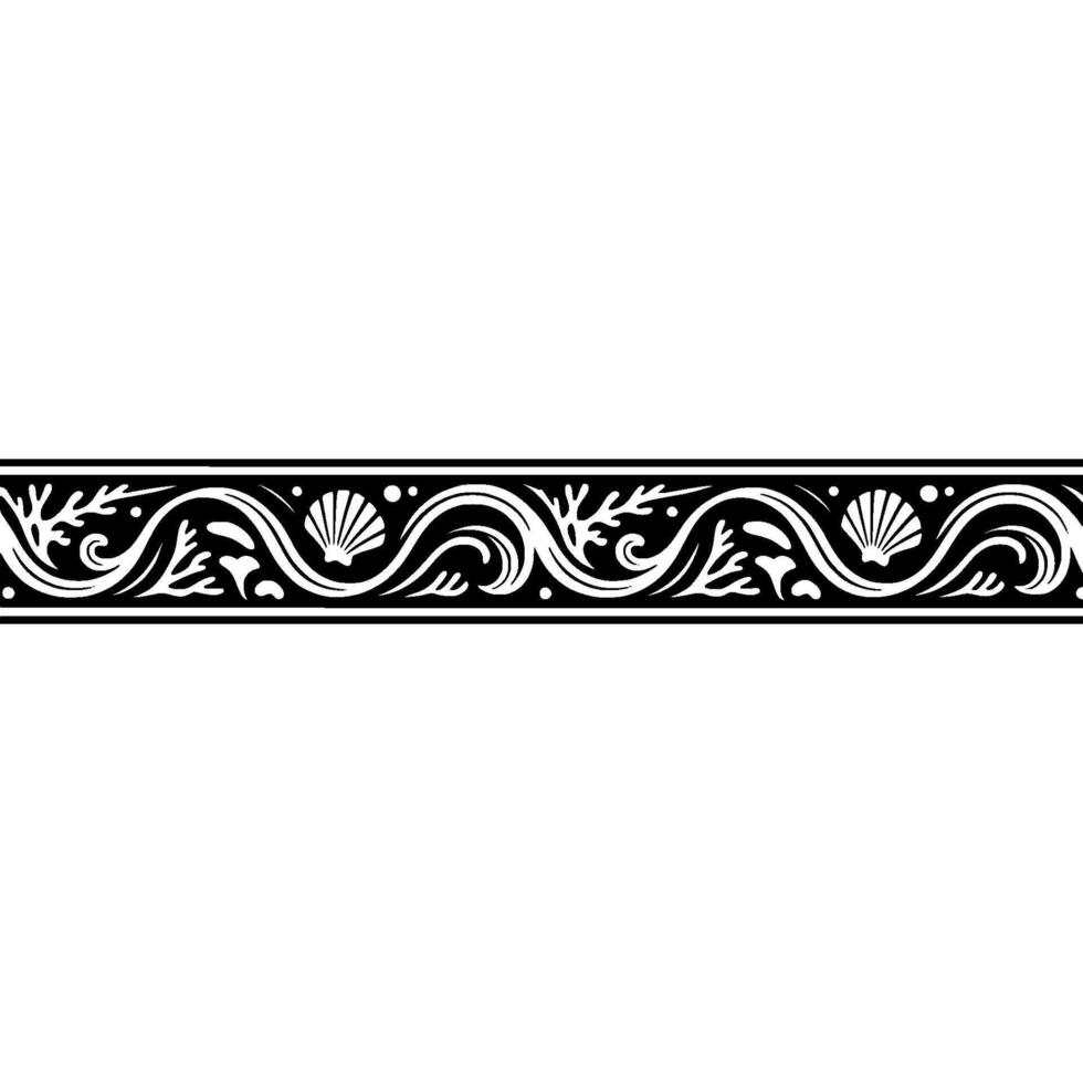 Elegant Ocean Border Black White Seamless Marine. vector