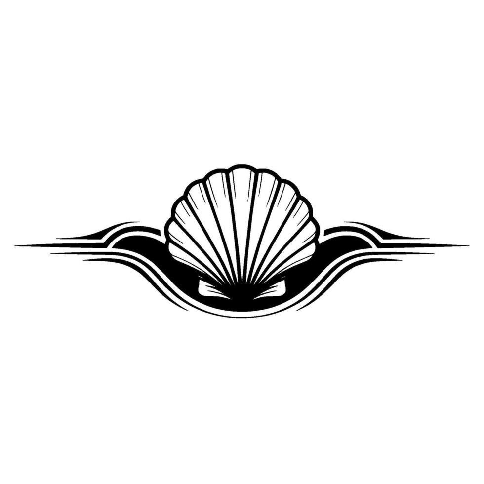 Elegant Shell Emblem Black and White Illustration. vector