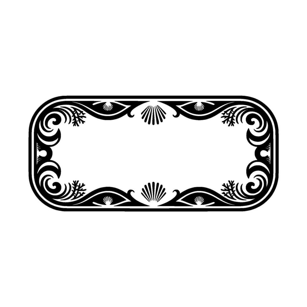 Ornate Black Rectangular Frame with Sea Shell Floral Motif on Gradients. vector