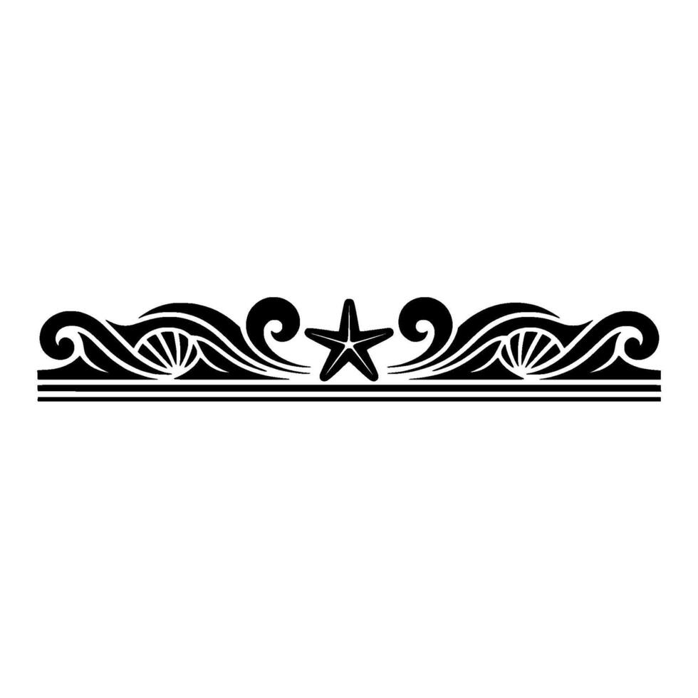 Coastal Border Starfish Waves, Minimalist Illustration. vector