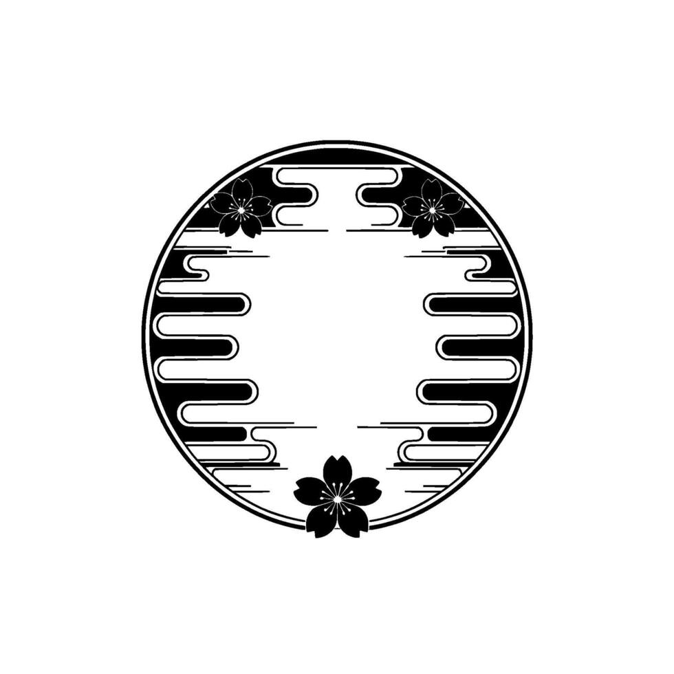 Japanese Cherry Blossom Circle , Black and White, Minimalist. vector
