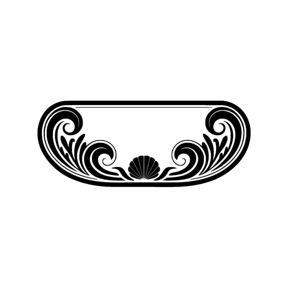 Elegant Frame with Swirls and Shell, Black and White. vector