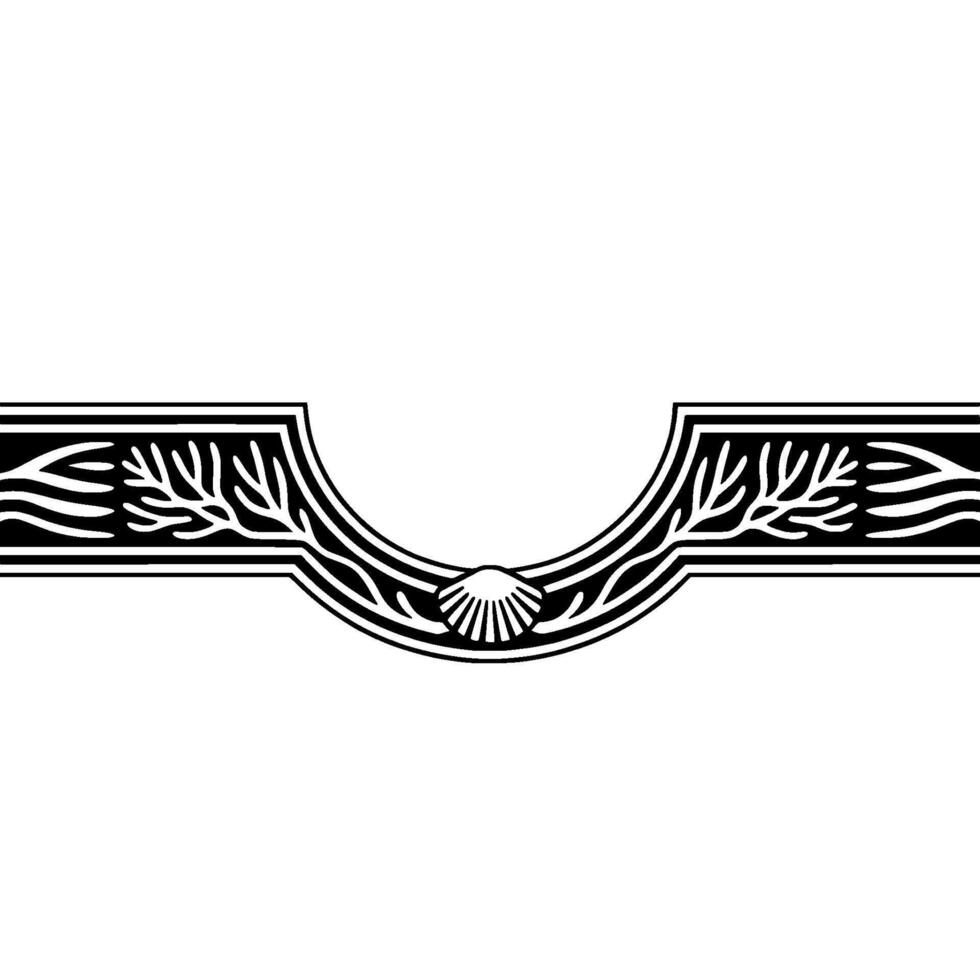 Black and White Ornamental Border with Seashell. vector