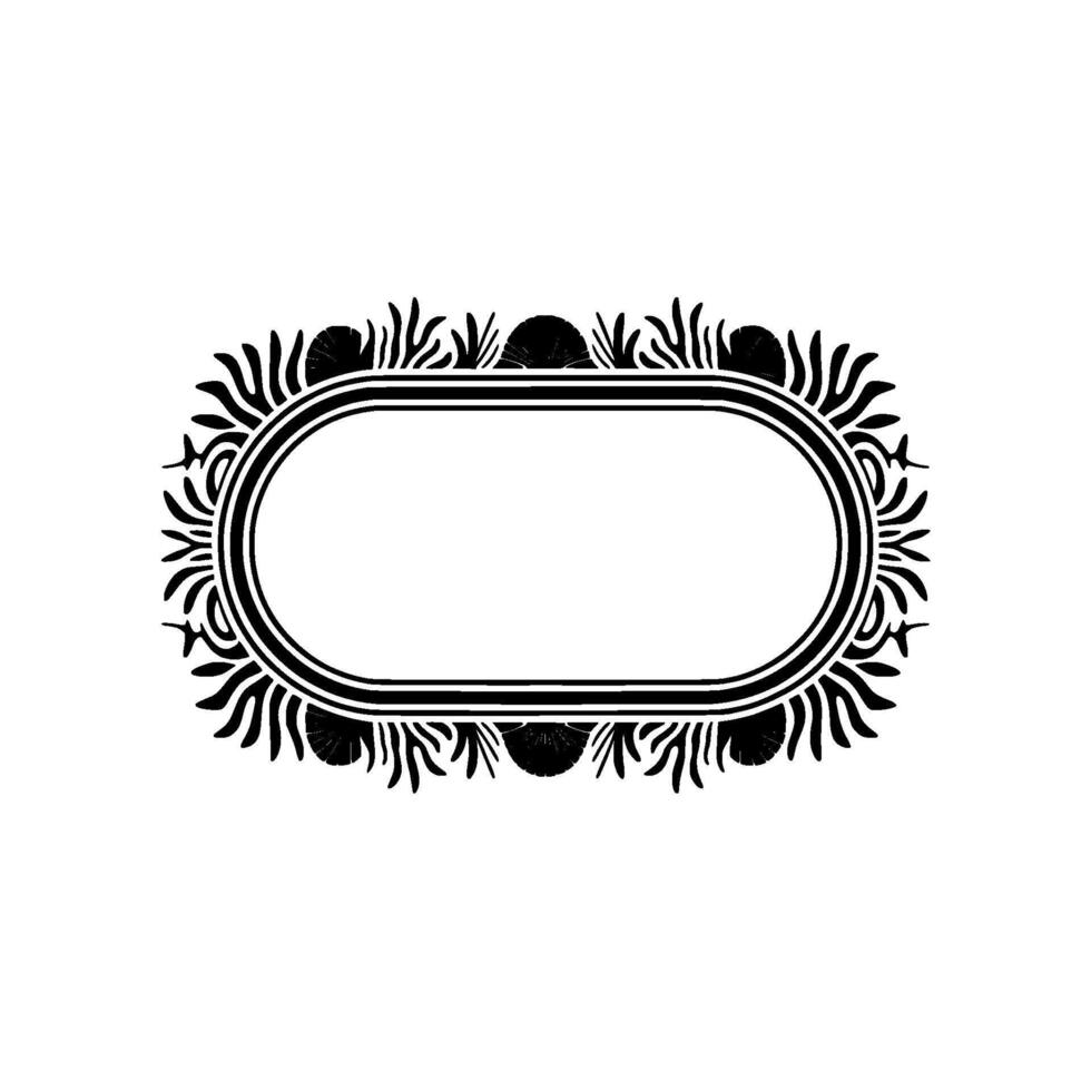 Elegant Black White Floral Oval Frame, Art Deco Style. vector