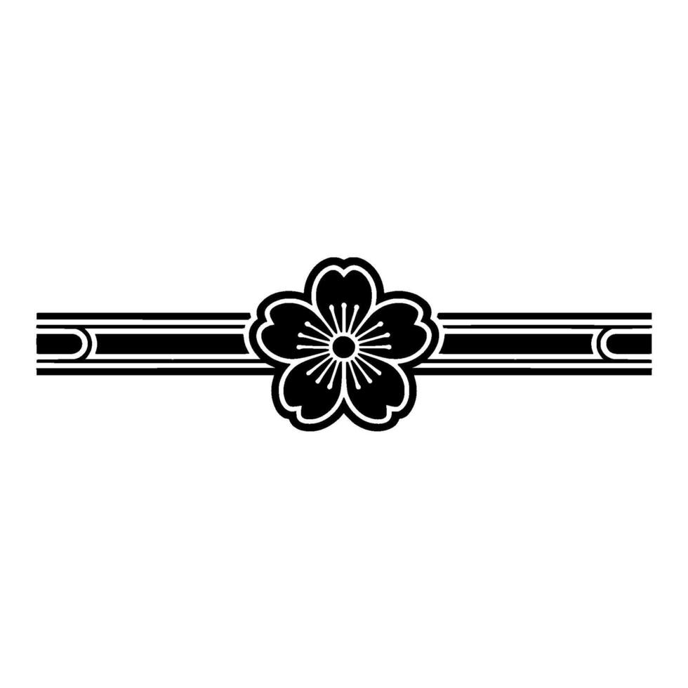 Black White Japanese Cherry Blossom Border Element. vector