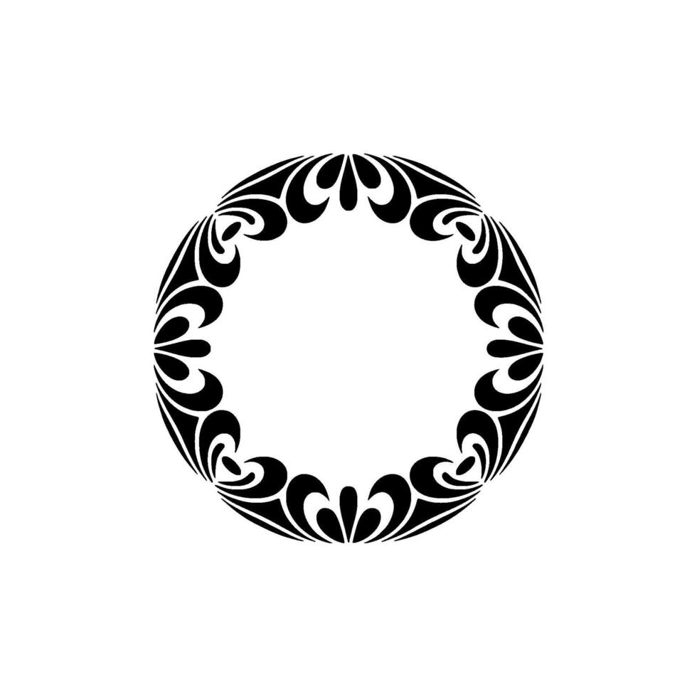 Elegant Black Floral Circle Frame on Light Background. vector
