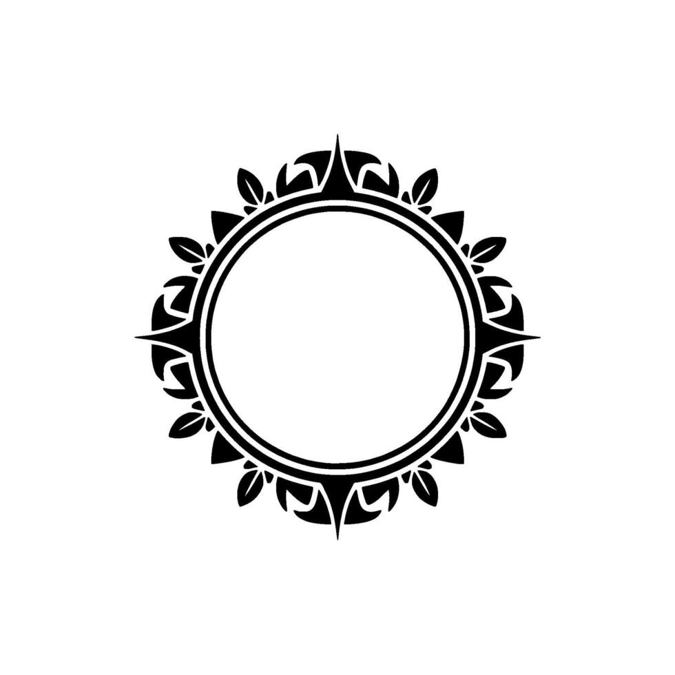 Elegant Circular Frame with Floral Accents in Black White on Light Background. vector