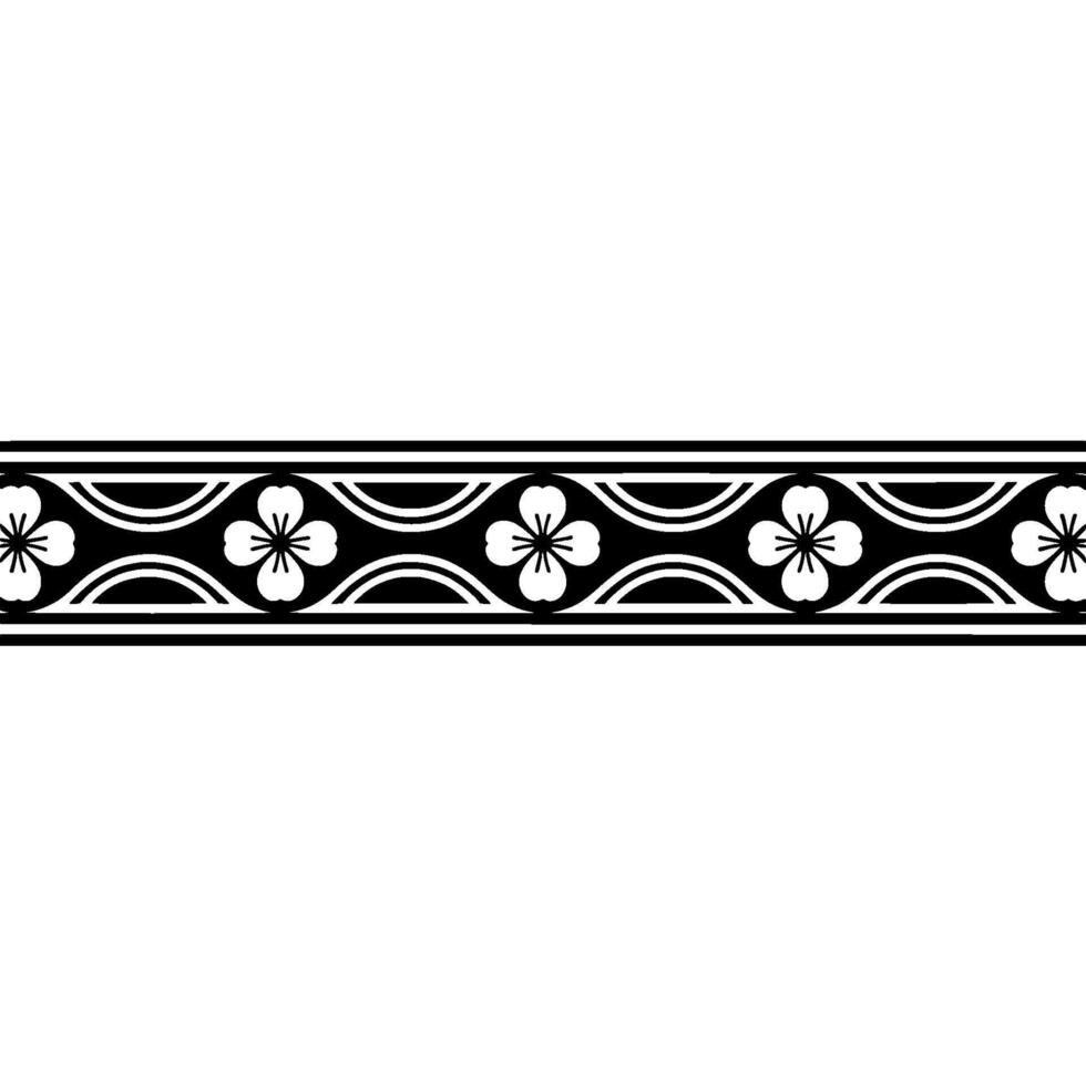 Elegant Floral Border Pattern Monochrome Element. vector