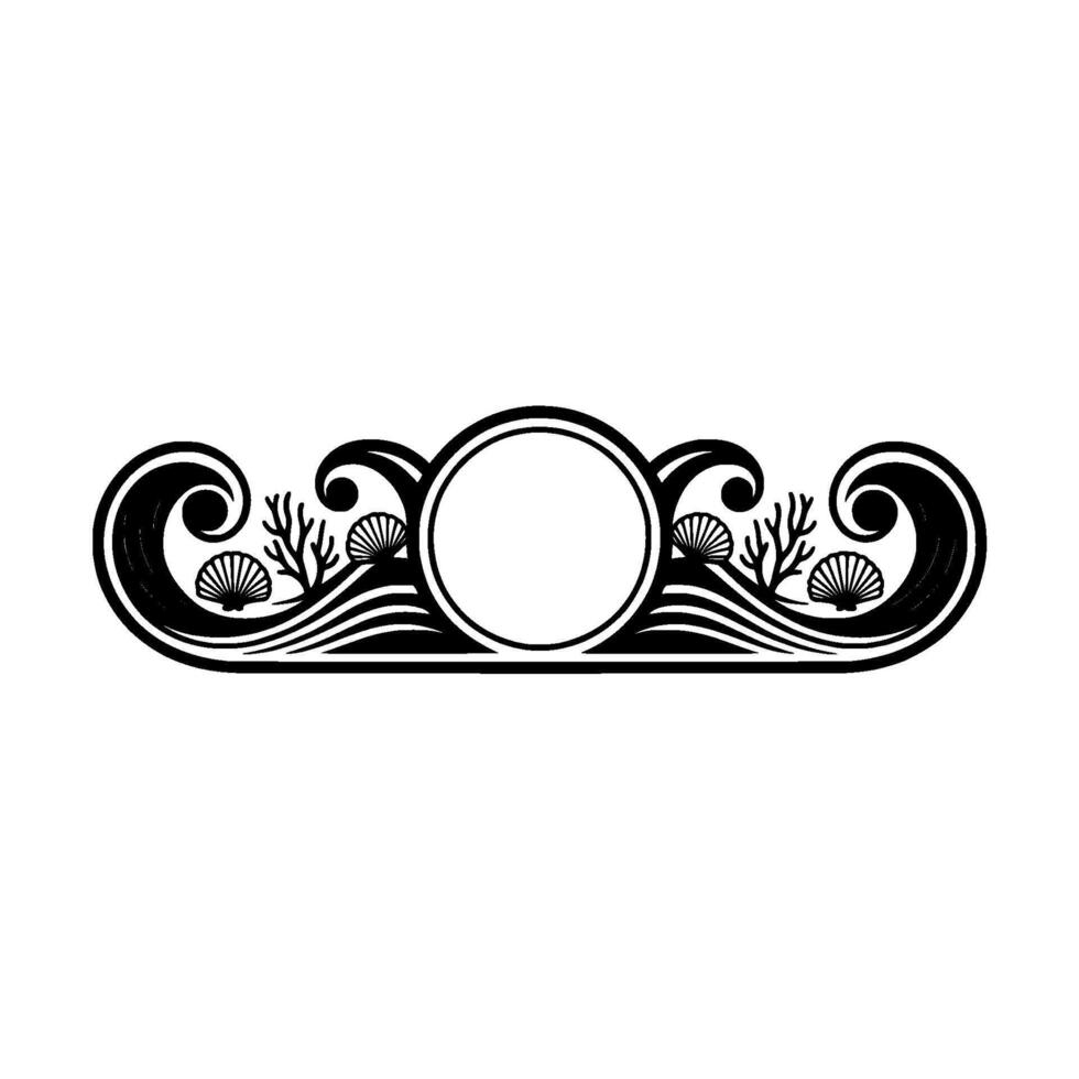 Art Deco Ocean Frame, Black and White Coastal. vector