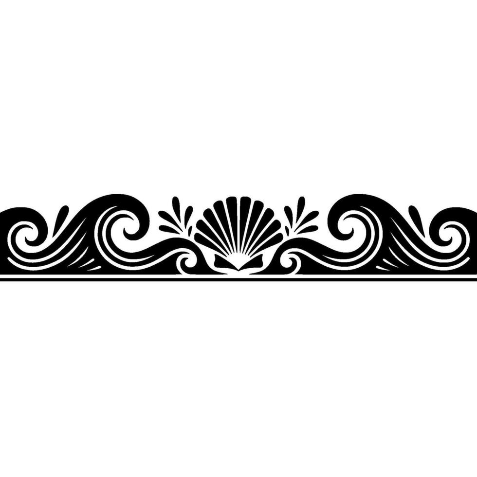 Decorative Ocean Wave Seashell Border, Illustration, Minimalist. vector