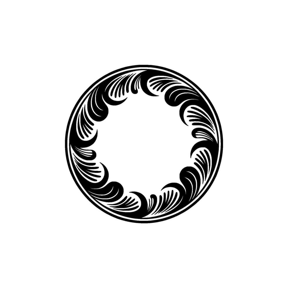 Elegant Circular Swirl Frame, Black White. vector