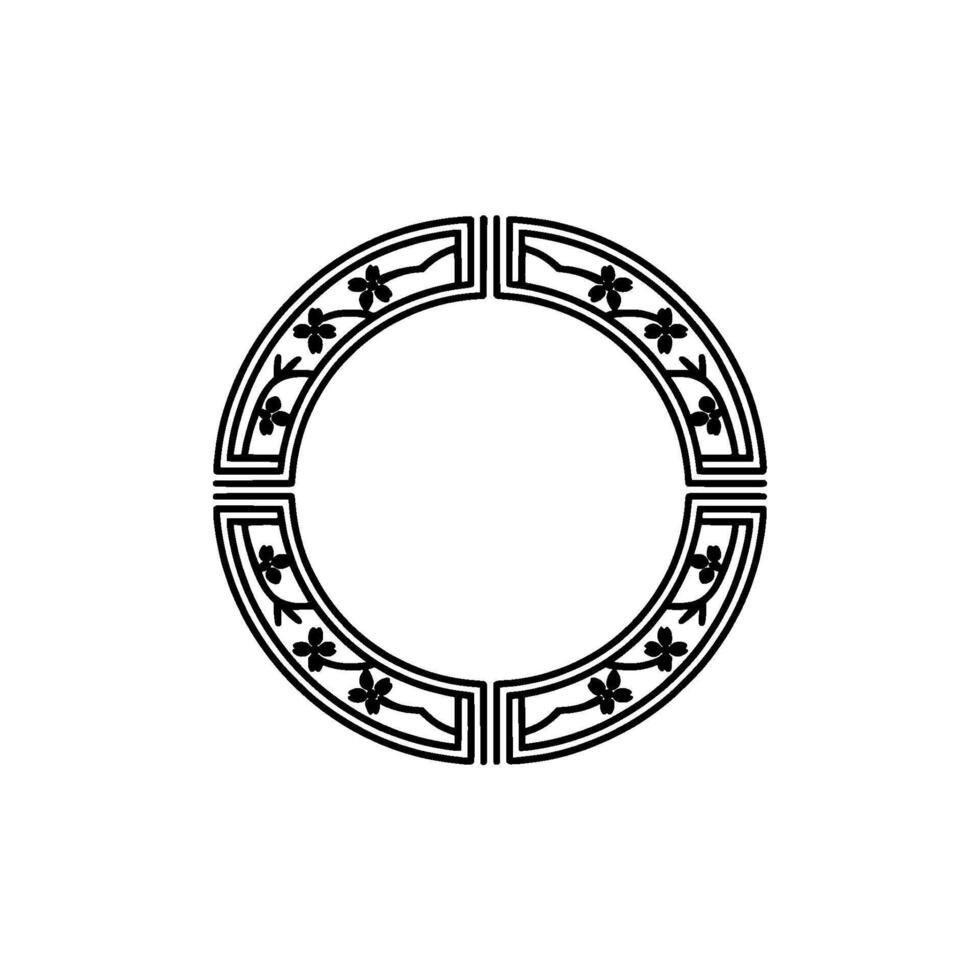 Elegant Floral Circular Frame, Black and White Decorative. vector