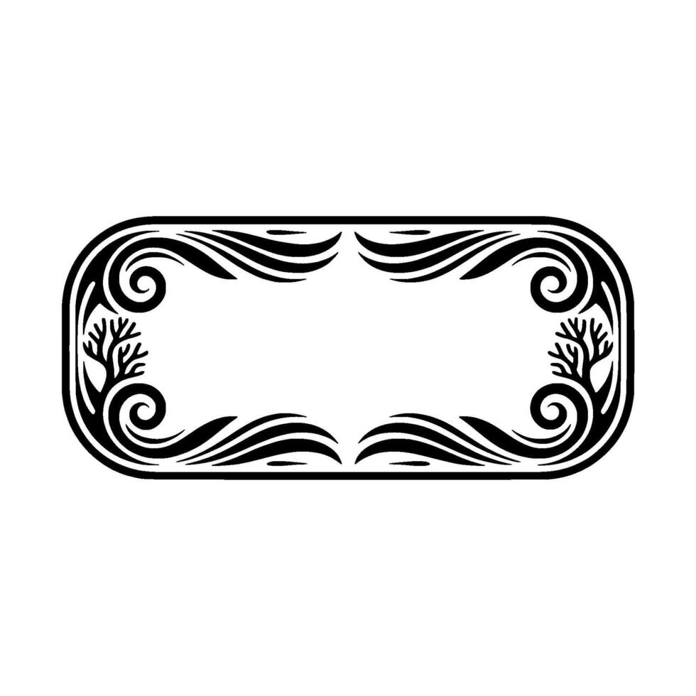 Elegant Black Frame with Ornamental Trees and Swirls, Minimalist. vector