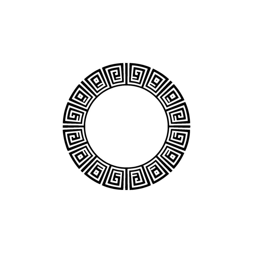 Greek Key Circle Frame on White Background, Minimalist. vector