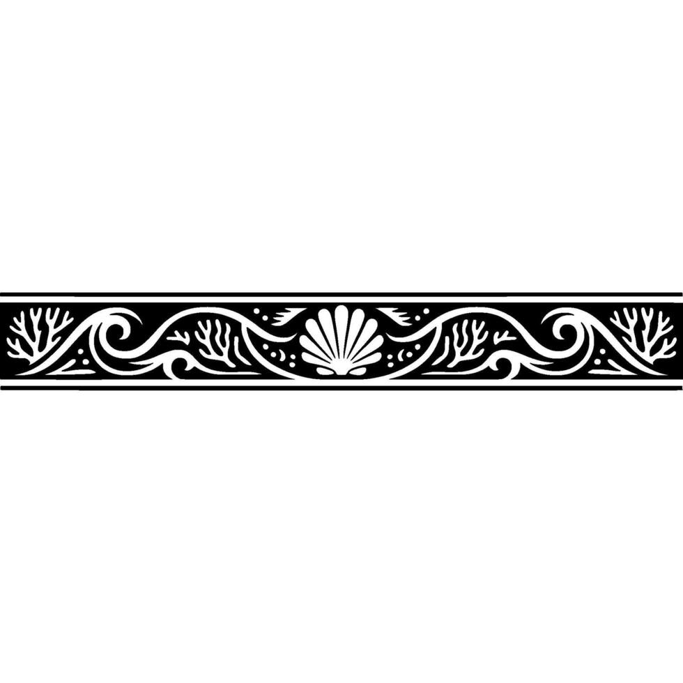 Elegant Black White Coastal Border - . vector