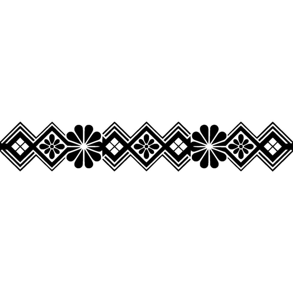 Geometric Floral Border in Black, Minimalist Decorative Element. vector