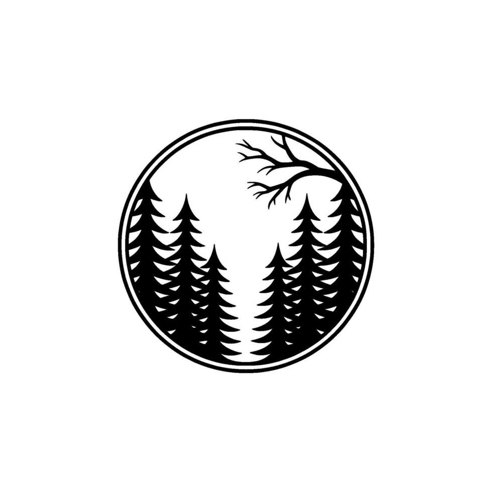 Minimalist Forest Silhouette Circle , Nature Outdoors. vector