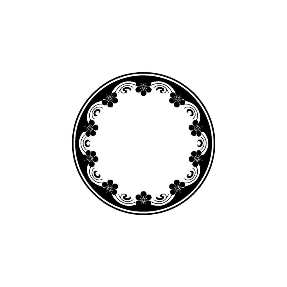 Elegant Floral Circular Frame in Black and White. vector