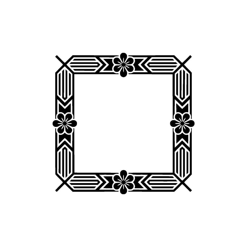 Art Deco Floral Frame, Black and White, Geometric Ornament. vector