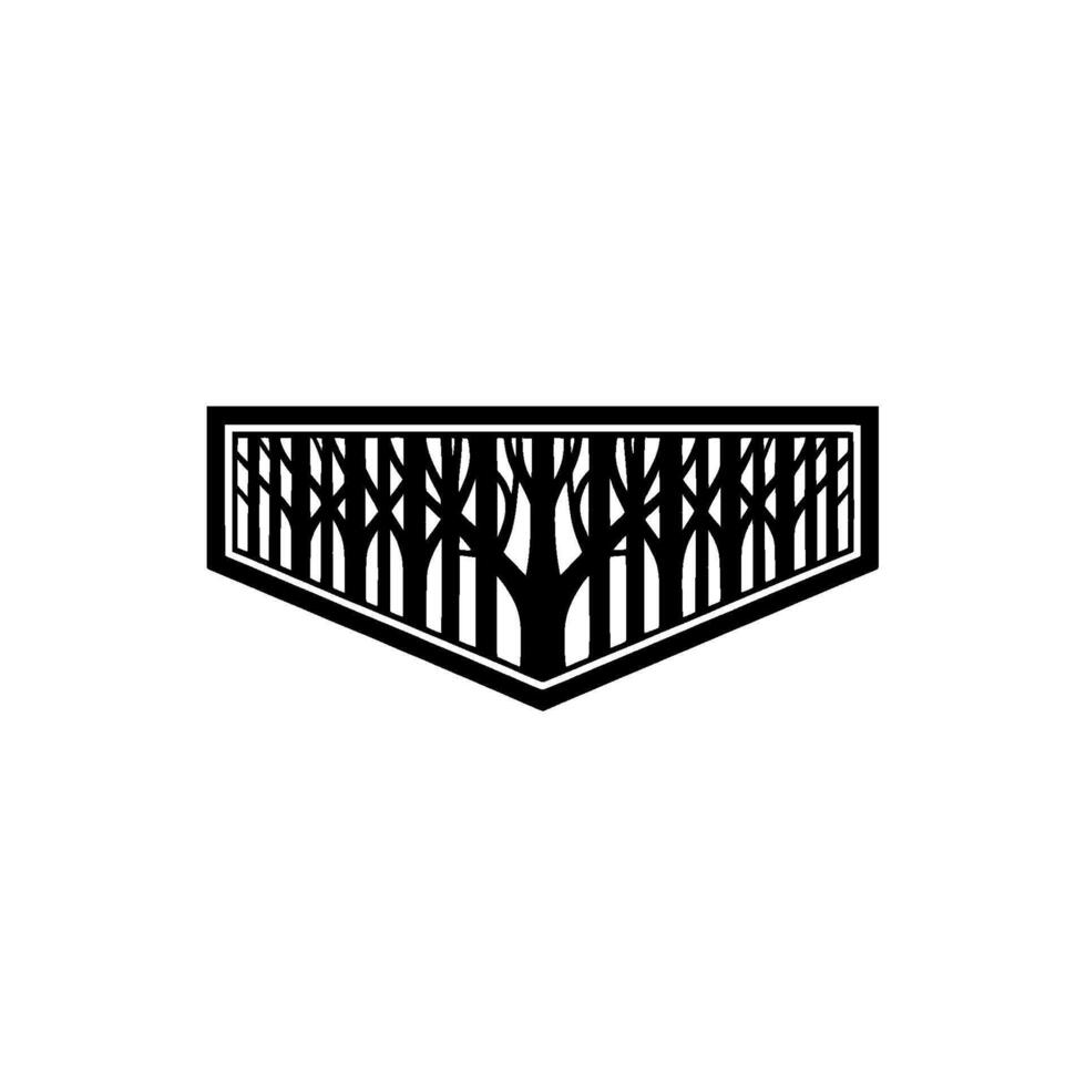 Abstract Forest in Shield Minimalist Black White. vector