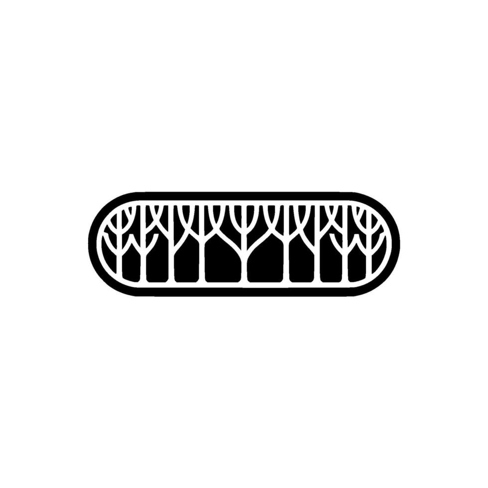 Minimalist Black Forest in Oval Frame, Modern. vector