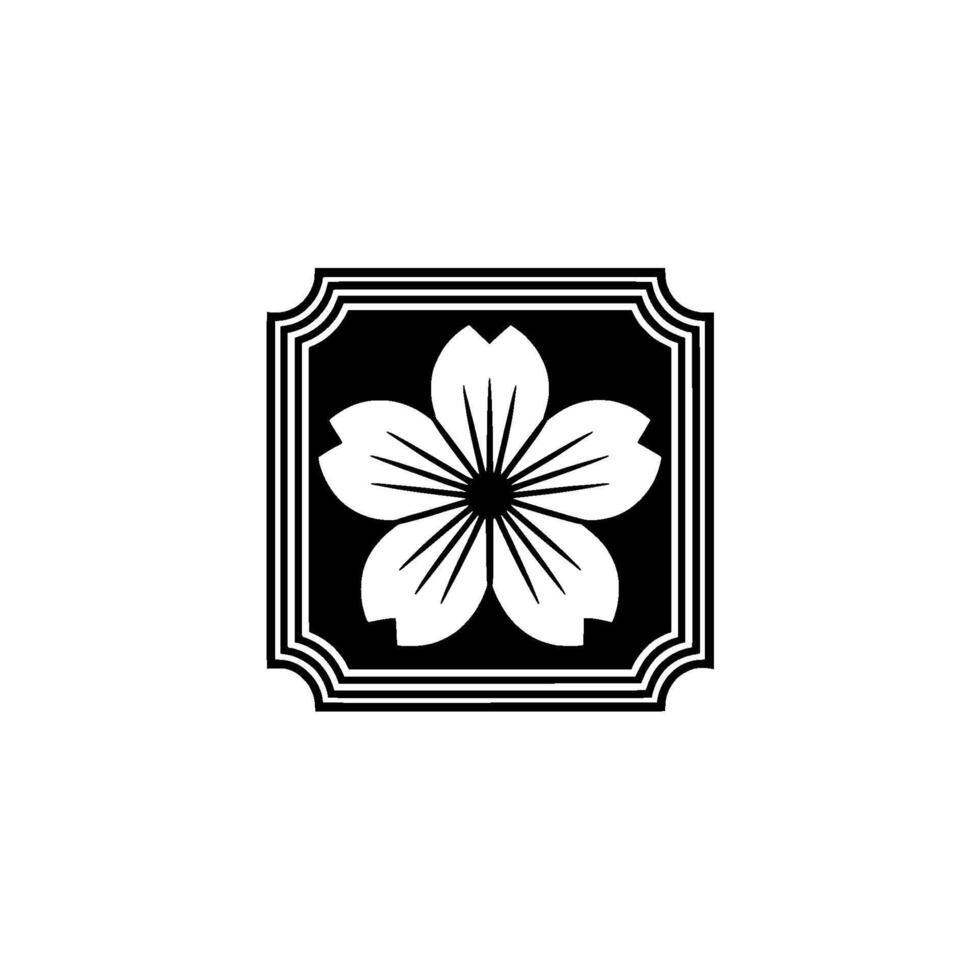 Minimalist Sakura Flower Emblem in Geometric Frame. vector