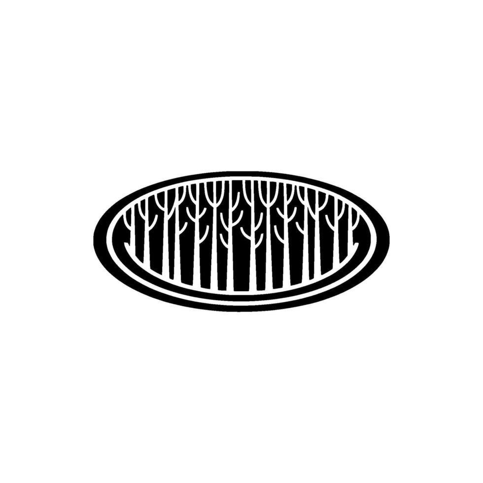 Minimalist Forest in Oval Frame Monochrome Illustration. vector