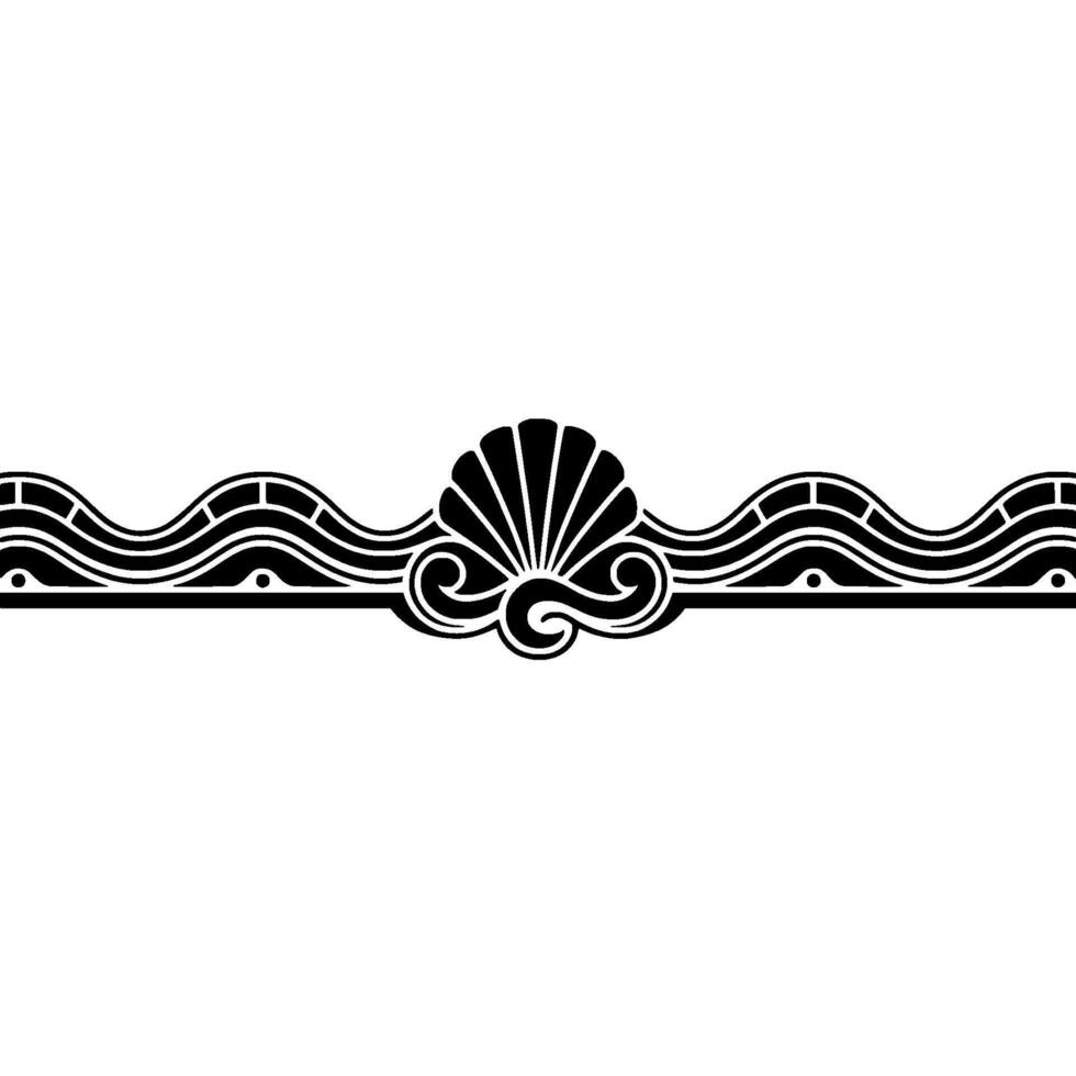 Art Deco Seashell Border Black White. vector