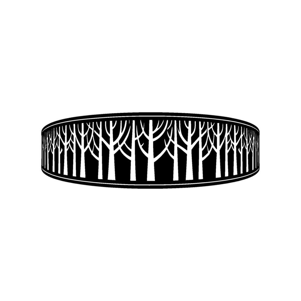 Abstract Forest Circle Border, Black and White, Minimalist. vector