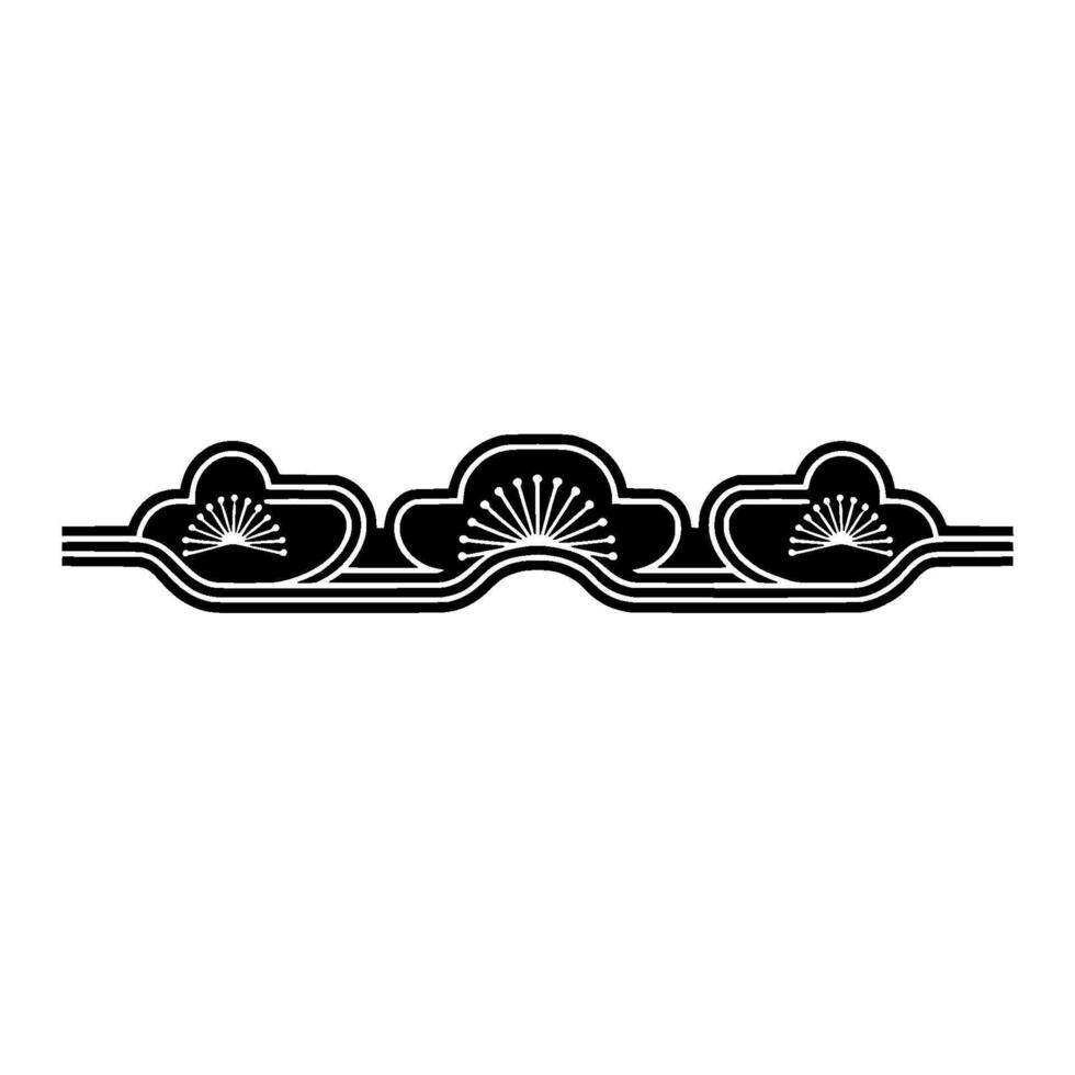 Japanese-Style Floral Border , Minimalist Elegant , Black and White. vector