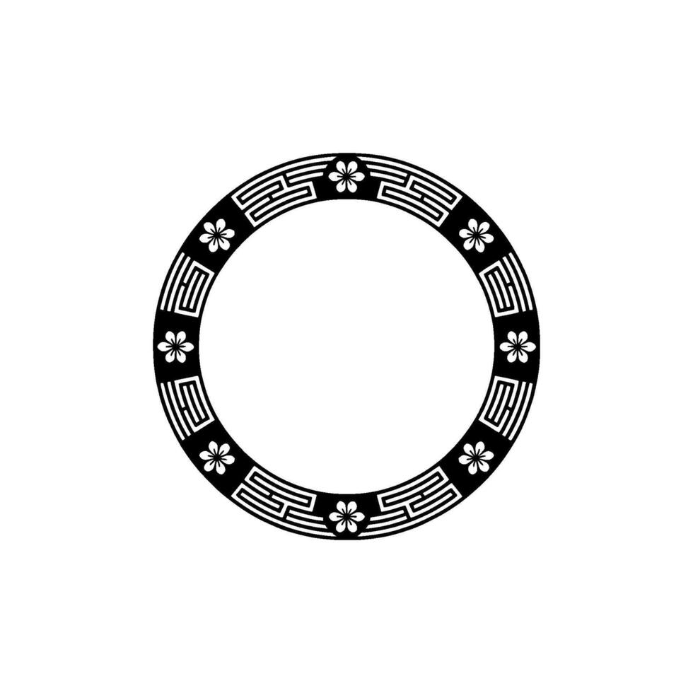 Circular Floral Ornament Black and White Asian. vector