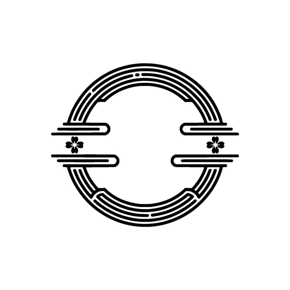 Minimalist Japanese Style Emblem, Circle with Flowers. vector
