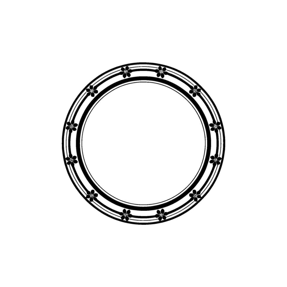 Minimalist Floral Circle Frame, Black White, Decorative. vector