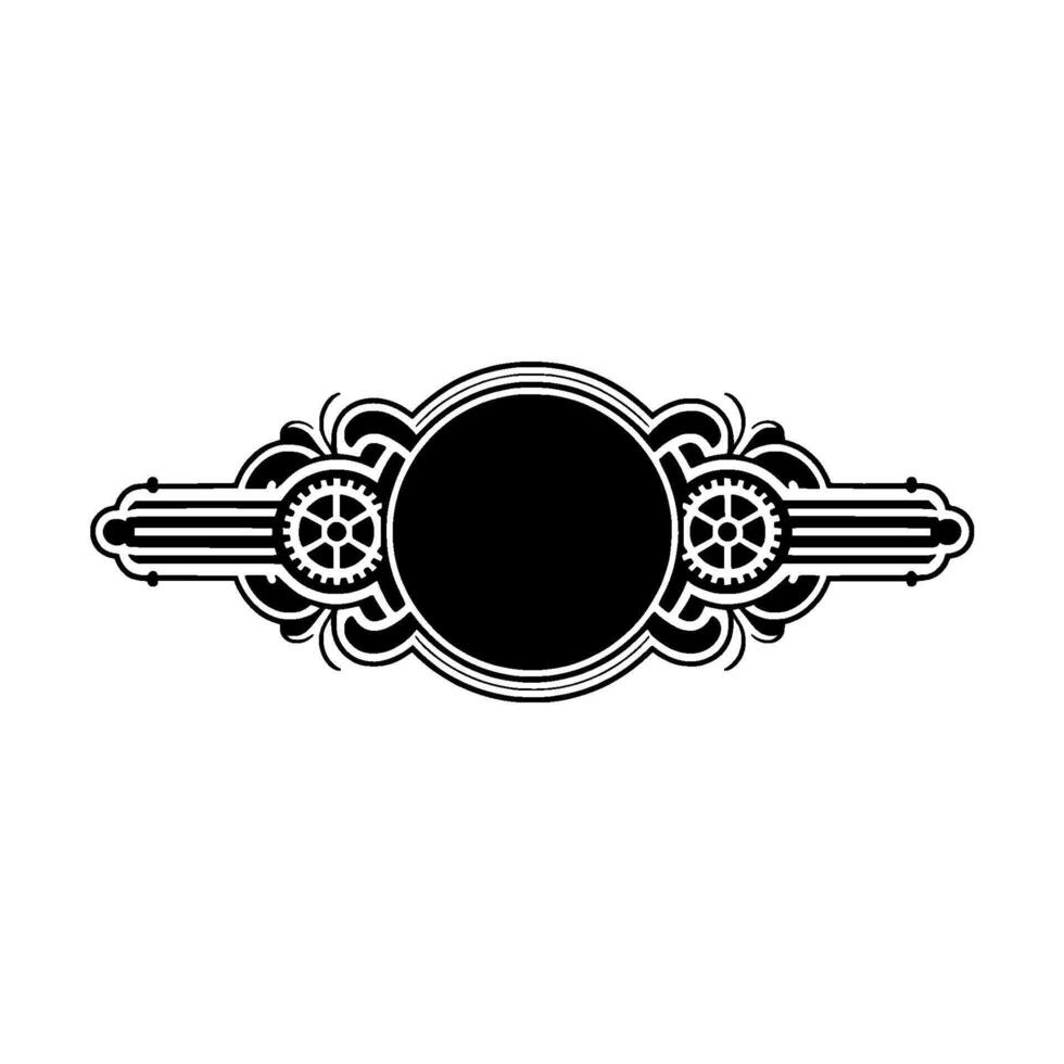 Steampunk Emblem Black White Gear on Cream Background. vector
