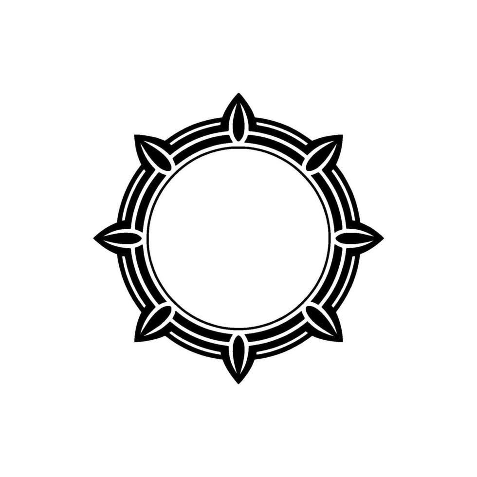 Geometric Circular Frame with Leaf Accents on White - Minimalist. vector