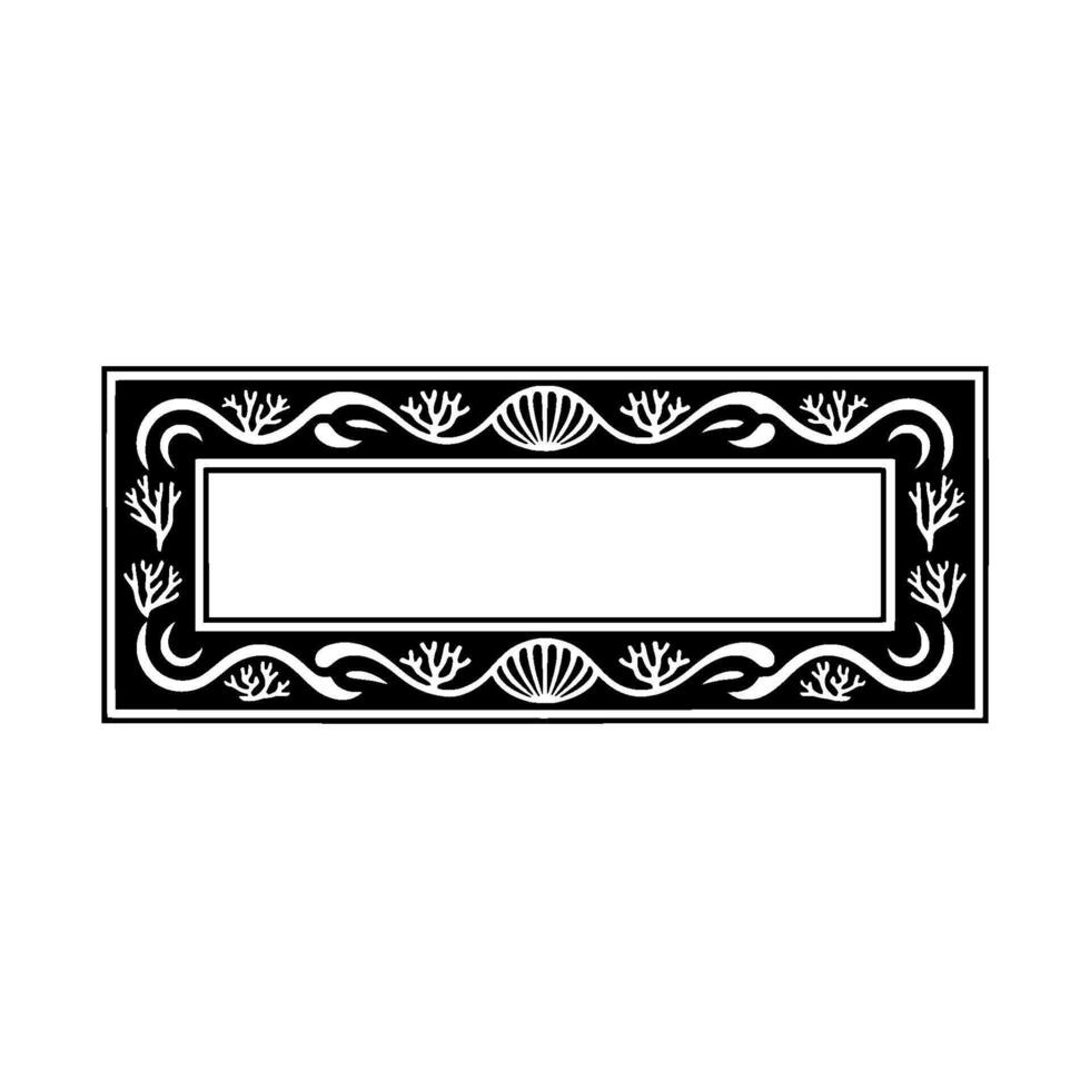 Elegant Black White Frame with Decorative Coral Elements. vector