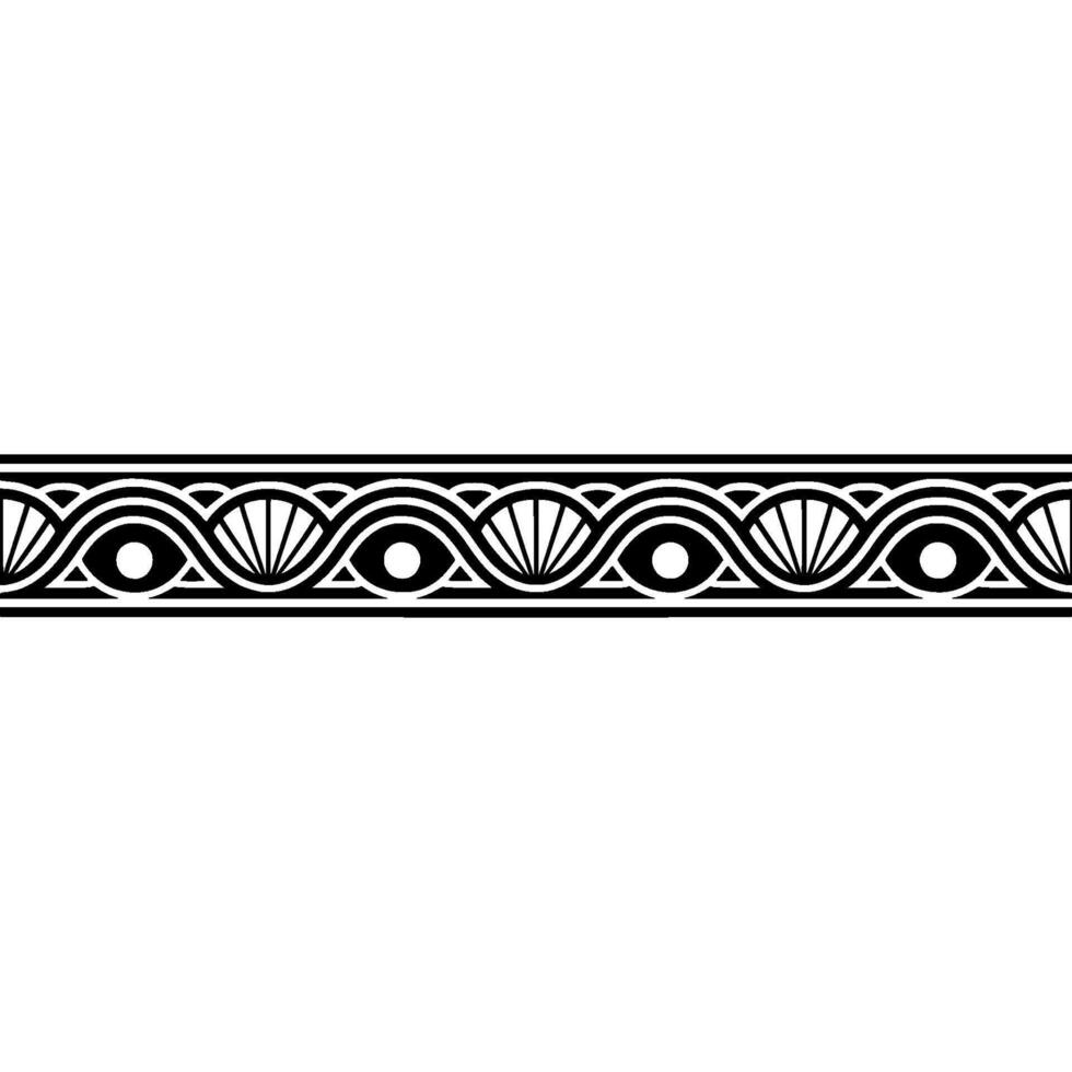 Elegant Black and White Border Geometric Pattern with Wave and Eye Motifs. vector
