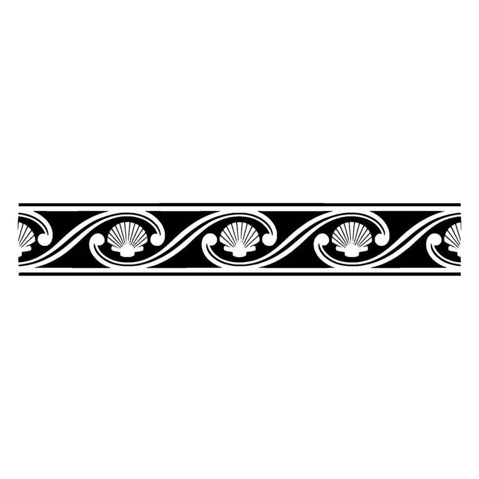 Elegant Art Deco Border with Shells, Black White. vector