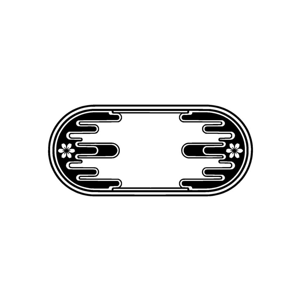 Japanese Minimalist Oval Frame with Sakura, Black and White. vector