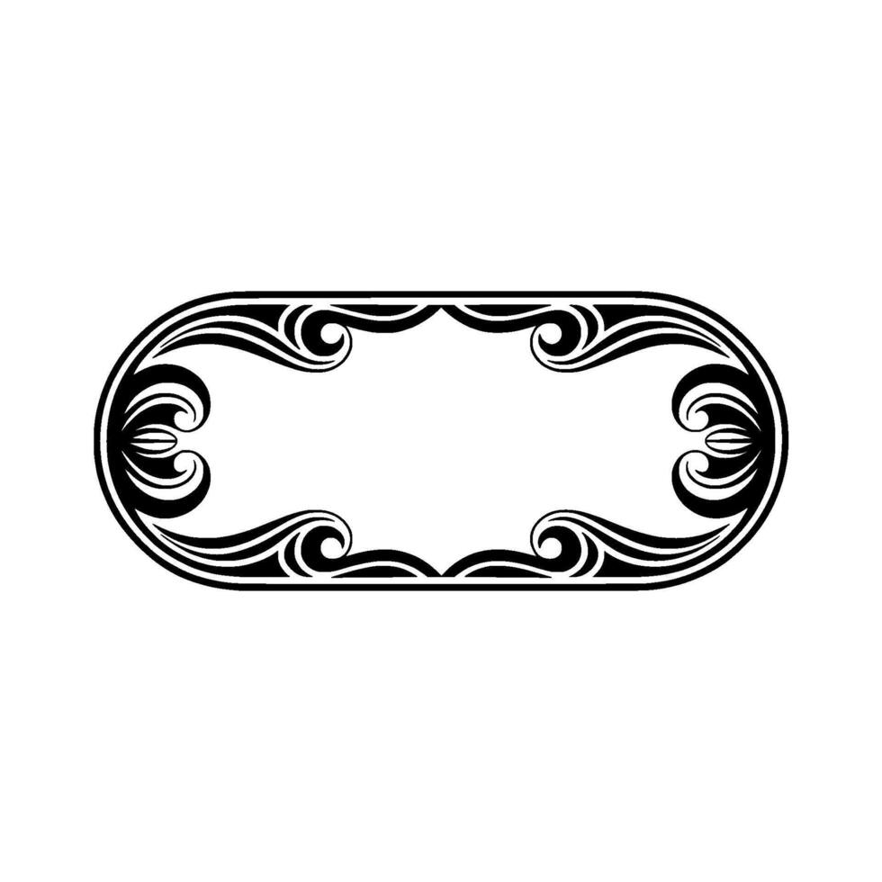 Elegant Black White Oval Frame with Floral Swirls. vector