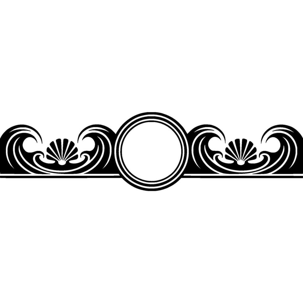 Art Deco Ocean Wave and Shell Border with Circle Center Element. vector
