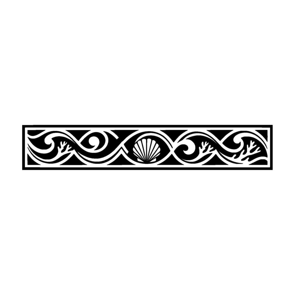 Elegant Sea Life Border Black White Decorative Element. vector